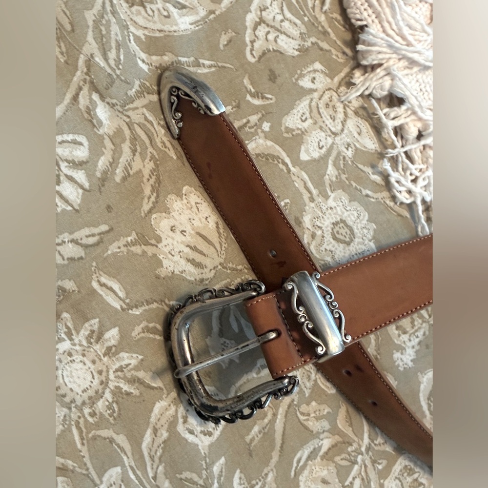 Brighton Tan Leather Belt with Ornate Silver Buckle
Circa 1994